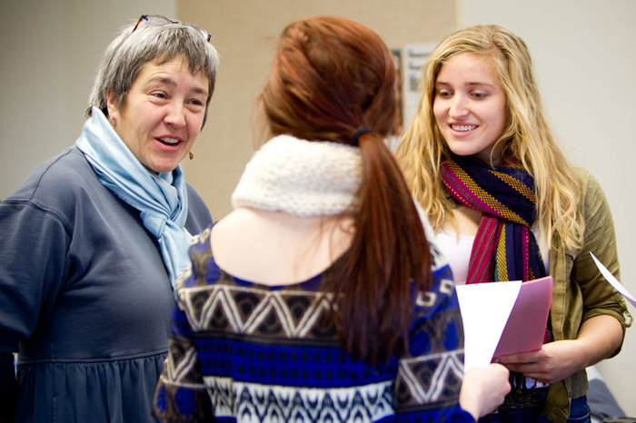 Luther English students talk with Athena Kildegaard