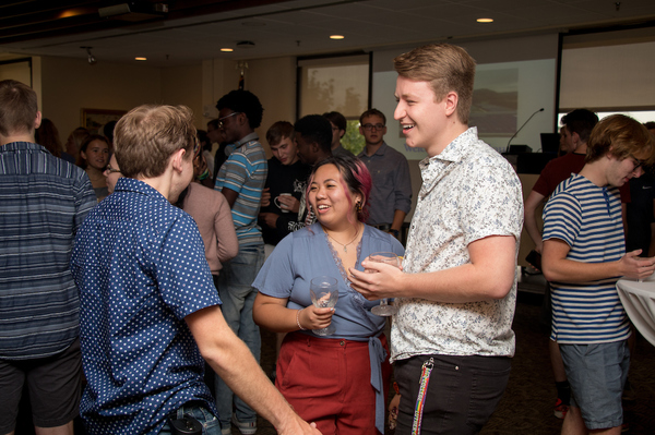 First-year students get a chance to meet during the New Student Orientation social hour.