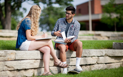 Finding the right college - two students on campus.