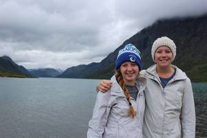 Students pose near a fjord in Norway