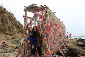 Kylie Hanschman '17 and Emily Alcock '17 at El Puente de Los Deseos (Bridge of Wishes) in Horcón, Chile.