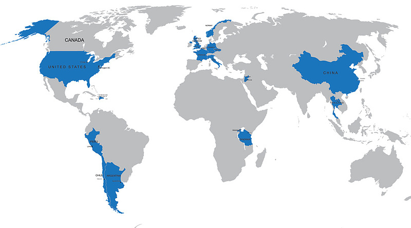Map of where Luther students have studied abroad.