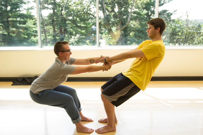 Students participate in a master class with PUSH physical theatre.