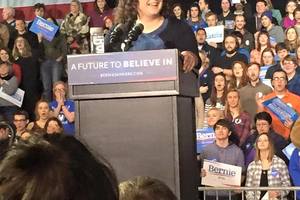 Casey DeLima (15) introduces Bernie Sanders