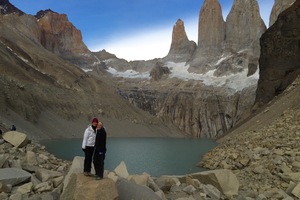 Kylie Hanschman '17 and Emily Alcock '17 at Mirador Las Torres (The Towers Lookout) in Torres del Paine National Park, Chilean Patagonia.
