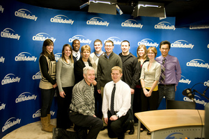 Students visit China Daily Studio while on the study abroad trip Media and Journalism in China.