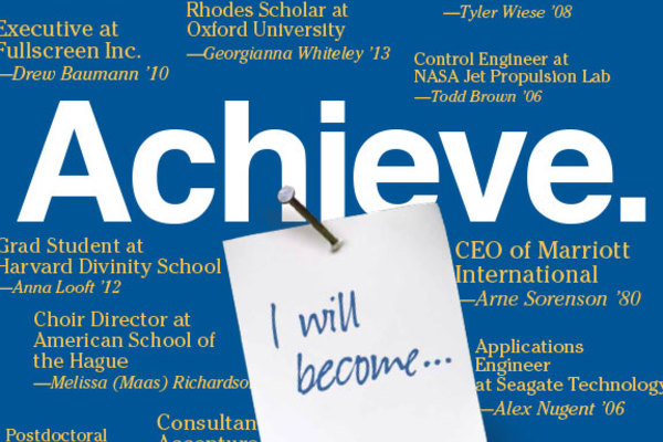 List of students who have won various awards with a caption that reads, "Achieve."