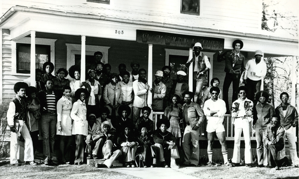 Students in front of the Black Cultural Center at Luther College in the 1970s.