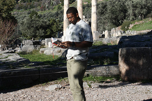 Luther student Obi Ukabiala reading a selection from Homer’s Odyssey at the ancient site of Delphi, home to ancient Greece’s most famous oracle.