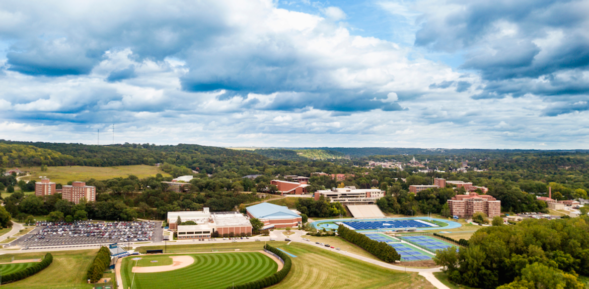 An arial view of Luther's campus.